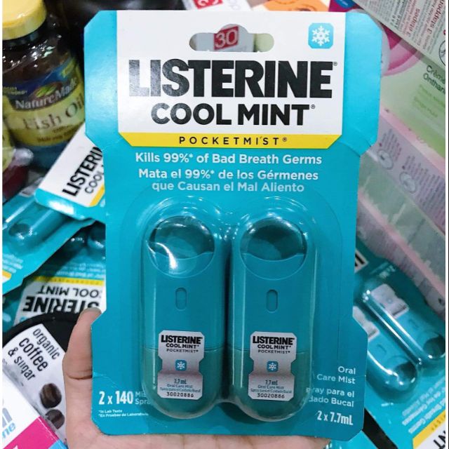 Xịt thơm miệng Listerine Cool Mint Cool Mint Pocktmist 7.7ml x2 - Sịt thơm miệng