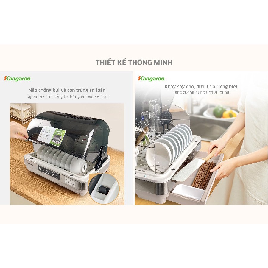 Máy Sấy Bát Đũa KANGAROO KG45DUV Máy Sấy Khô Kết Hợp Tia UV Giúp Diệt Sạch Vi Khuẩn Trên Bát , Đĩa , Đũa , Thìa ,Dao v.v