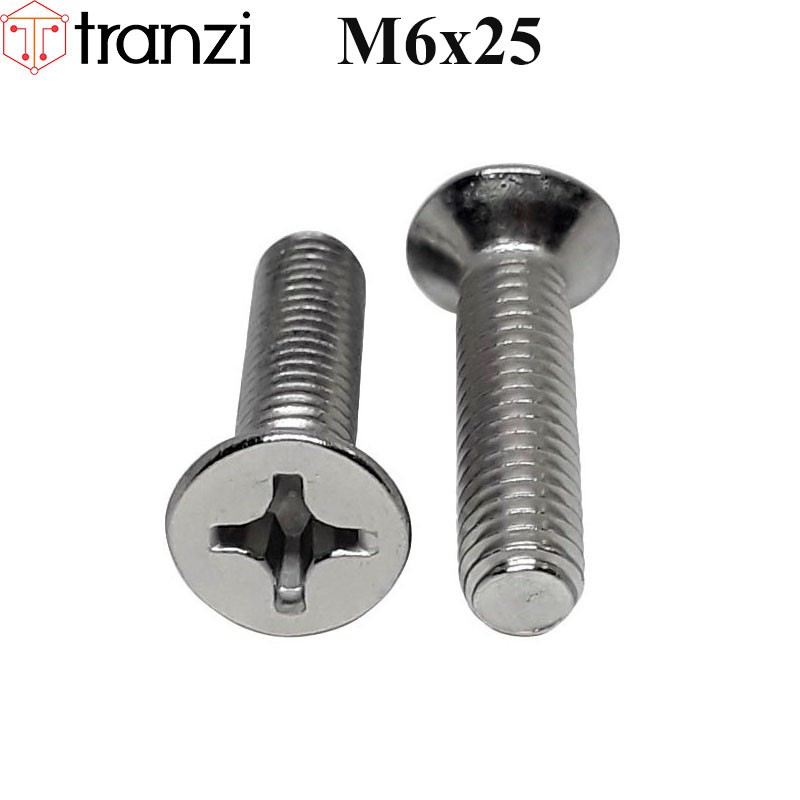 Vít bake đầu bằng thân bu lông inox 304 M6x25 - túi 10 cái