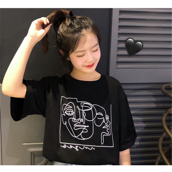 Áo thun SUXI tay ngắn dáng rộng họa tiết trẻ trung phong cách Hàn Quốc thời trang dành cho nữ