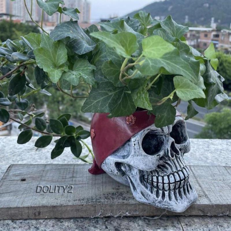 Set 2 Bình Hoa Hình Đầu Lâu Nghệ Thuật Bằng Nhựa Resin Trang Trí Halloween