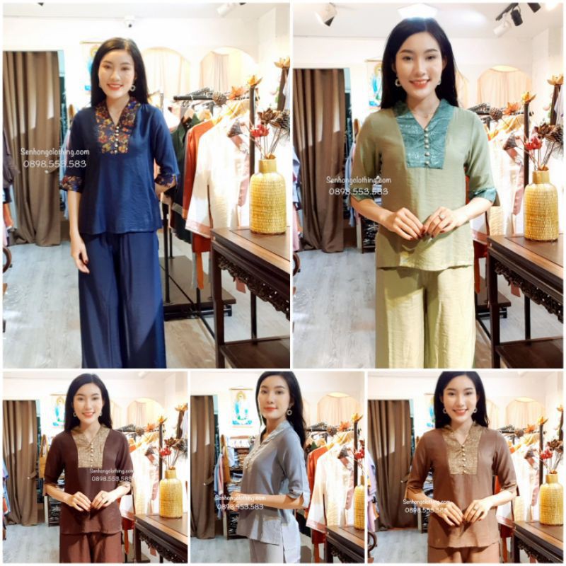 🖤NEW💥Bộ phật tử lụa linen tơ cao cấp - pháp phục nữ quần áo đi chùa Y6 cúc ngọc trai