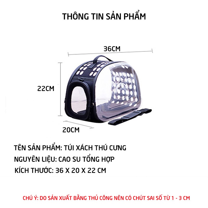 Túi vận chuyển thú cưng, túi xách chó mèo, túi xách thú cưng đeo vai, nhựa trong suốt cao cấp, thoáng khí P001