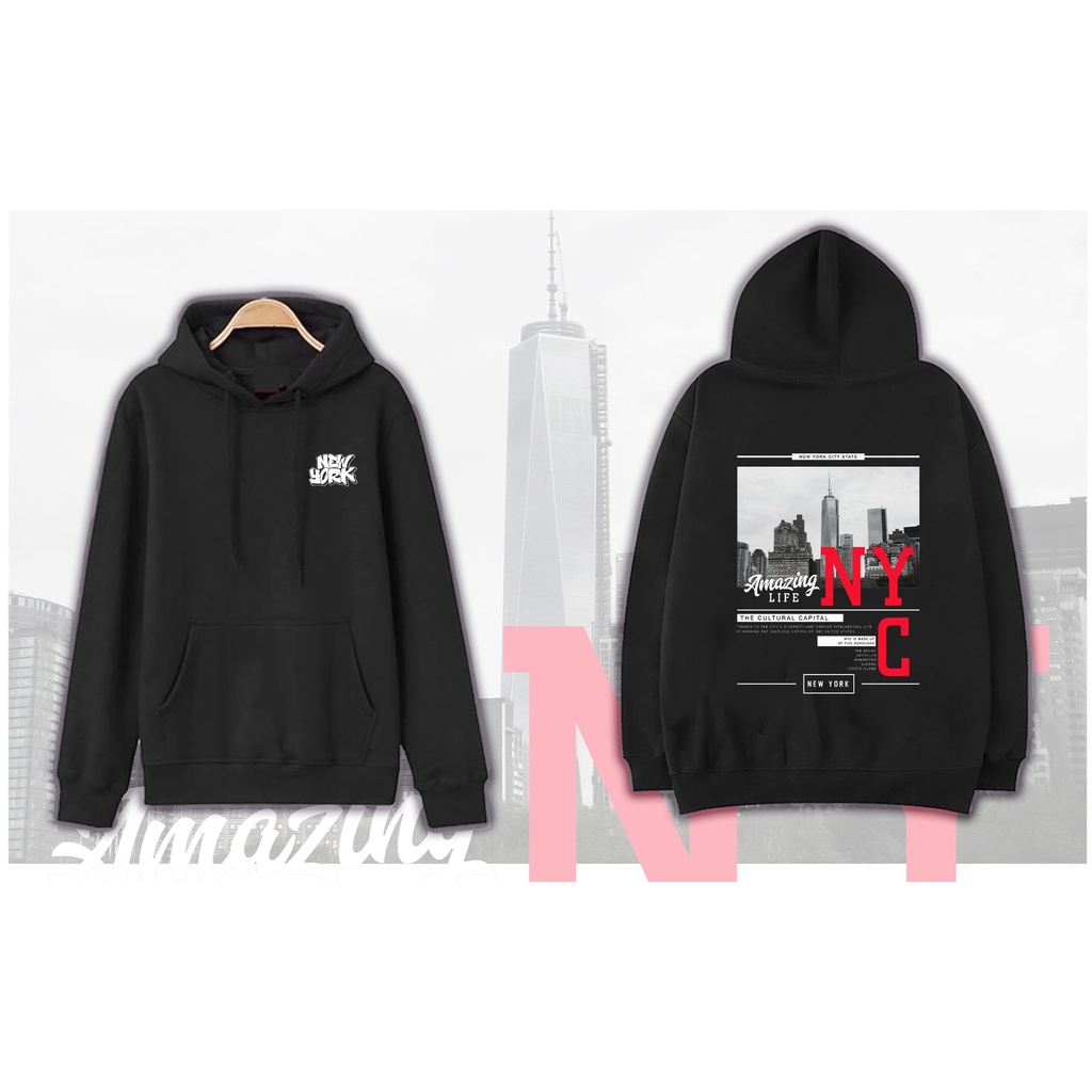 [bigsize] Áo khoác hoodie tông đen in 2 mặt bigsize nam