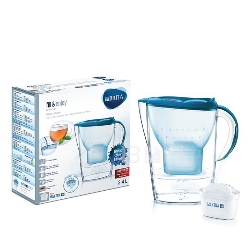 Bình lọc nước Brita 2,4L kèm 6 lõi lọc nắp xanh [nhập Đức chính hãng]