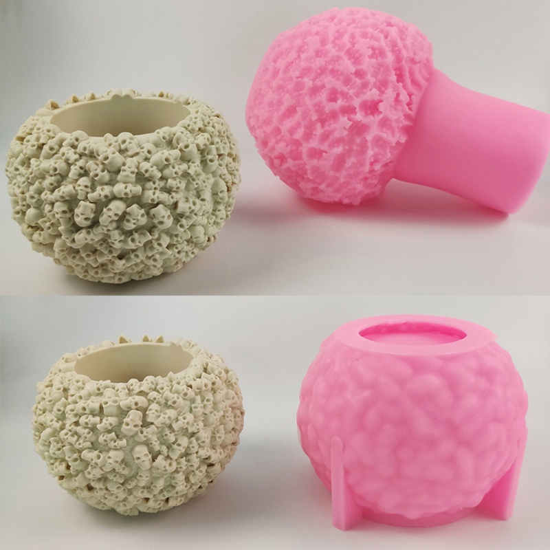 Sa Khuôn Silicon Làm Chậu Hoa Hình Đầu Lâu Trang Trí Halloween