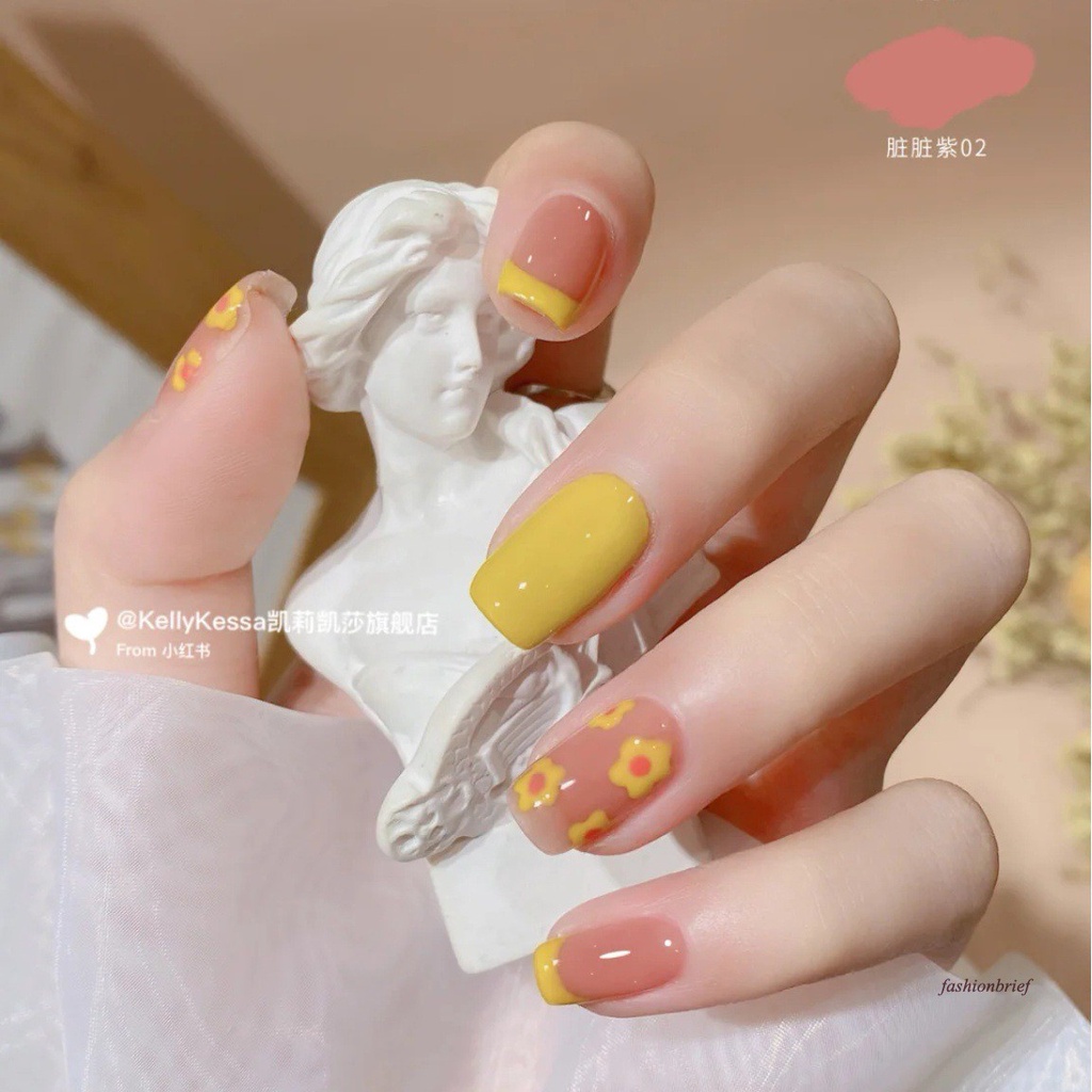 [Hàng mới về] Bộ 24 Móng Tay Giả Họa Tiết Hoa Màu Vàng Thời Trang Xinh Xắn