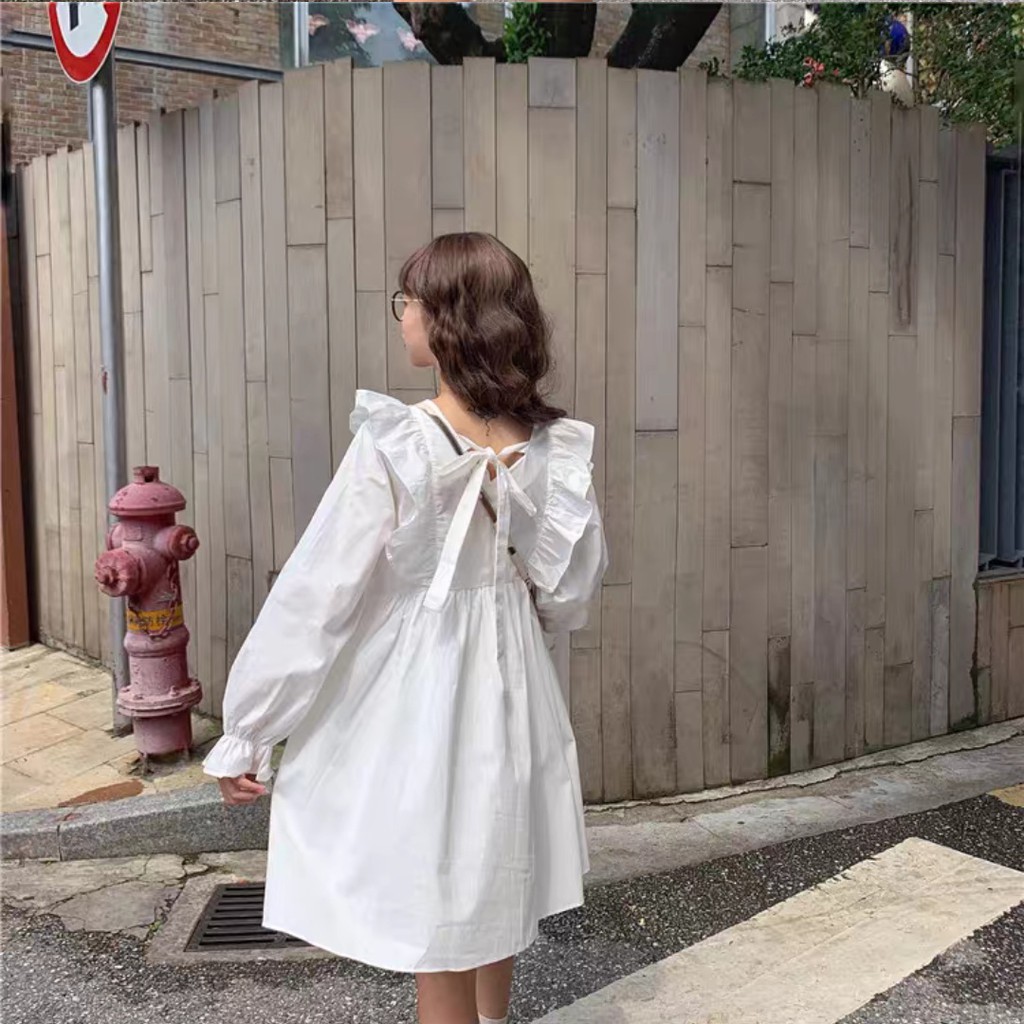 LOLI DRESS - VÁY BABYDOLL BÈO DÀI TAY TIỂU THƯ THƯ VIỀN DÂY NƠ MẶC 2 KIỂU TRƯỚC SAU - VÁY ĐẦM NỮ PHỐI BÈO BO GẤU TRẮNG Đ | BigBuy360 - bigbuy360.vn