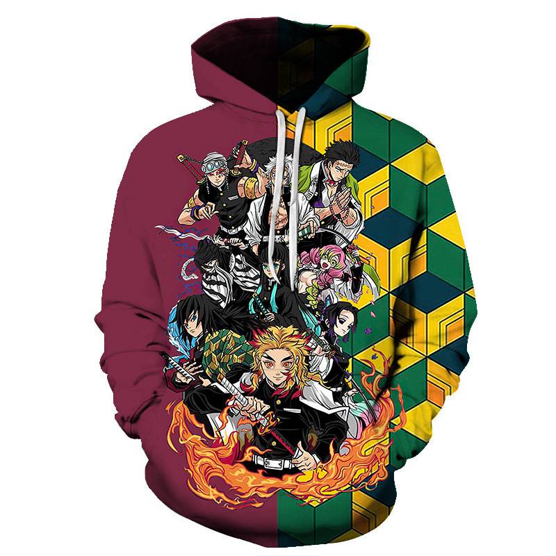 Áo Hoodie Tay Dài In Hình Nhân Vật Anime Demon Slayer Tanjirou Giyuu Kimetsu no Yaiba Tỉ Lệ 1