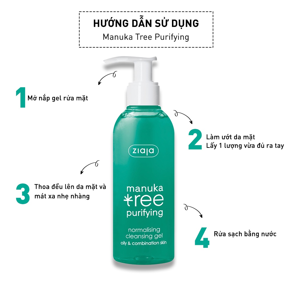 Gel Rửa Mặt Sạch Sâu Và Điều Hòa Tuyến Dầu Manuka Tree Purifying ZIAJA BANIPHAR Giúp Loại Bỏ Bụi Bẩn 200ml