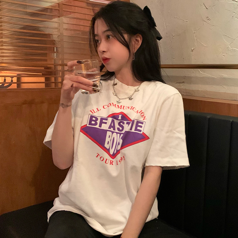 SUXI Áo Thun Tay Ngắn Dáng Rộng In Chữ Thời Trang Cho Nữ