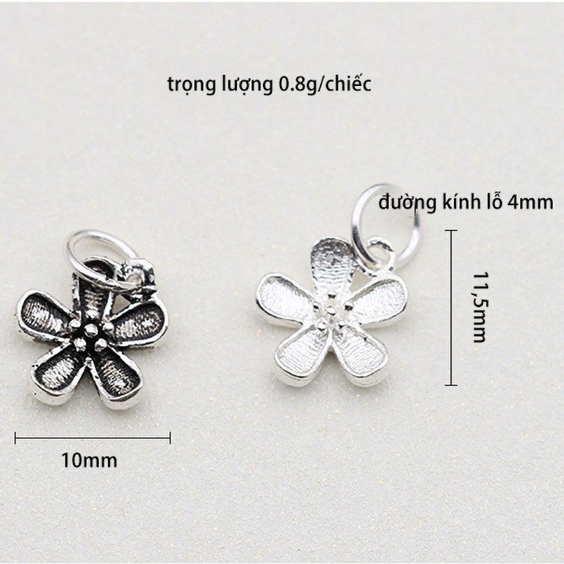 Charm bạc s925 hình bông hoa năm cánh (charm treo) size 10x11.5mm - Panda House