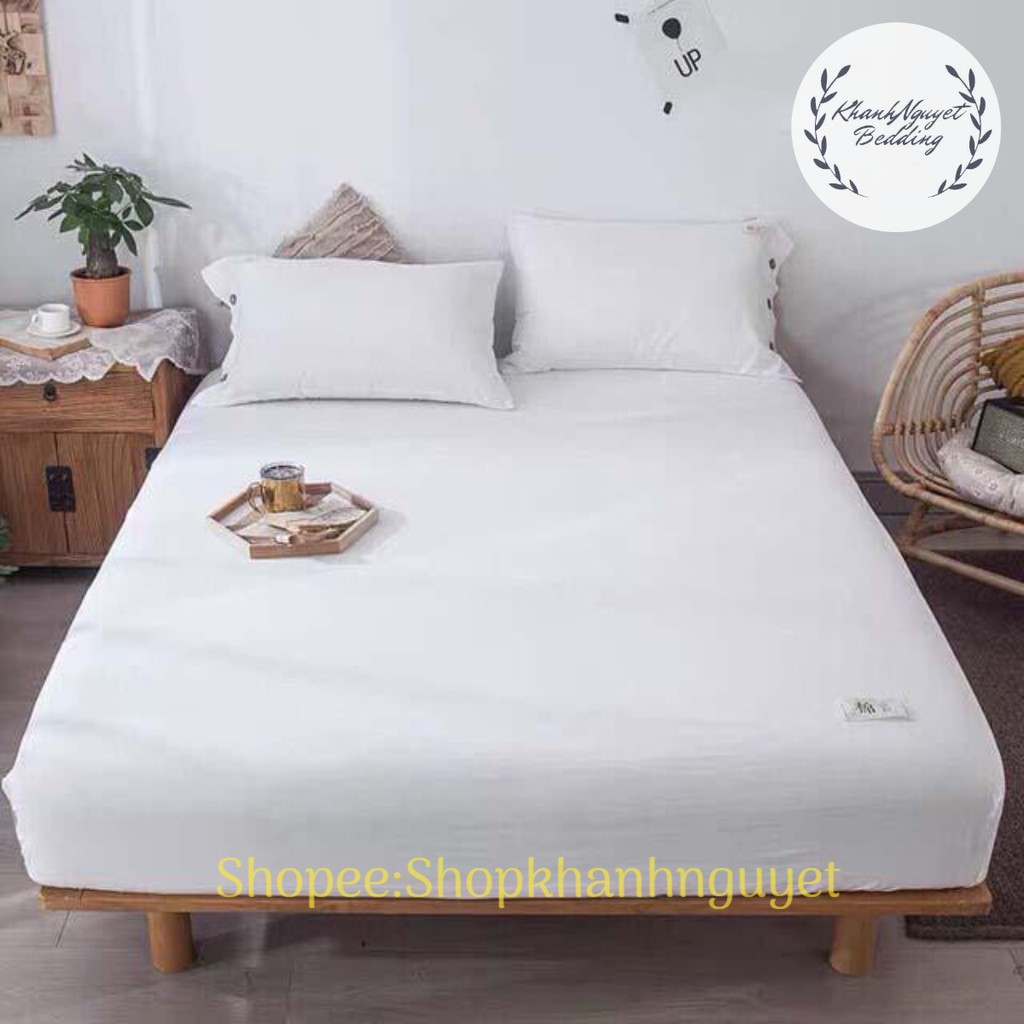 Bộ ga giường cotton tici K'home Drap giường kèm 2 áo gối decor phòng ngủ đơn sắc đủ size nệm