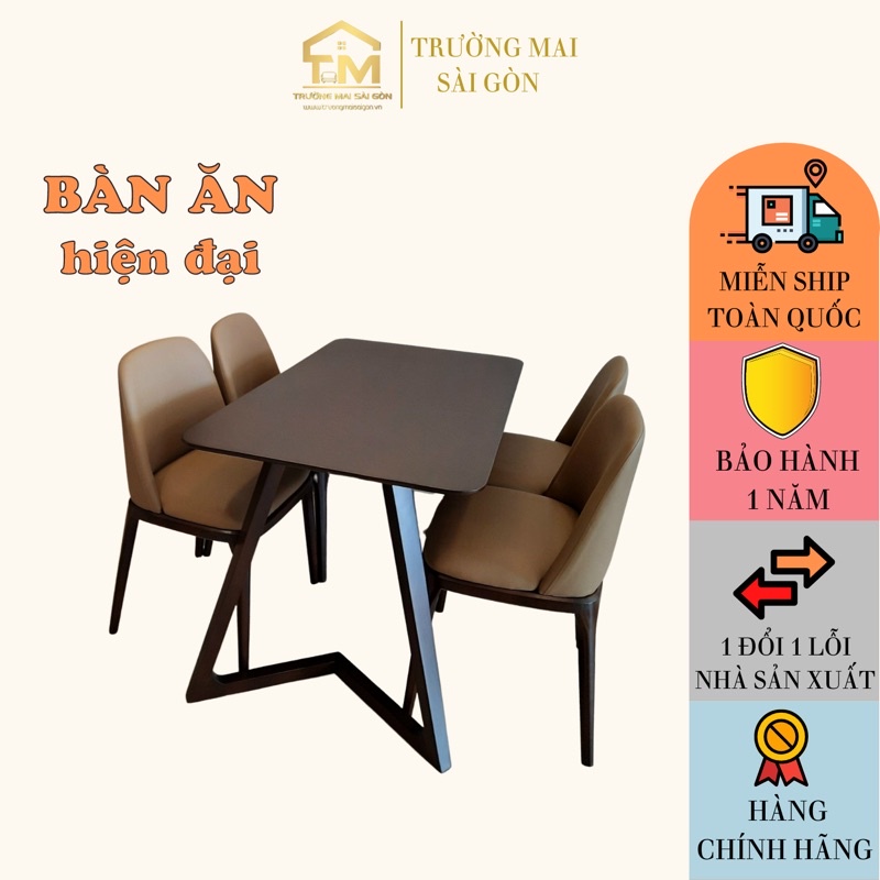 bộ bàn ăn gia đình 4 ghế Grace thông minh chân gỗ chống ẩm cao model hiện đại Trường Mai Sài Gòn