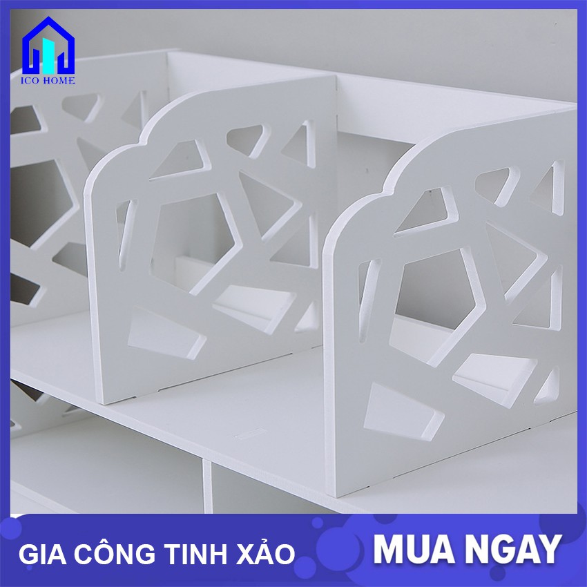 Kệ sách để bàn bằng gỗ đẹp dễ dàng lắp ghép có nhiều ngăn, để bàn học bàn làm việc văn phòng - ICO HOME