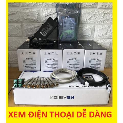 Combo 4 Camera 2.0MP FullHD + 1 Đầu ghi KBvision + Full Phụ kiện Chính Hãng - ĐẠI LÝ KBVISION CHÍNH HÃNG