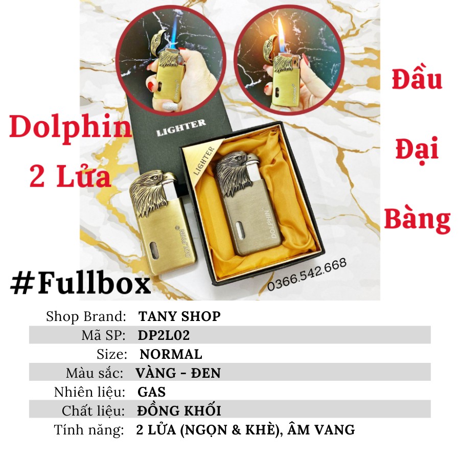 Vỏ Bật Lửa Dolphin dòng 2 chế độ hình con đại bàng màu vàng, đen, thấy thanh ga - Hột quet Độc lạ TANY SHOP DL2L02