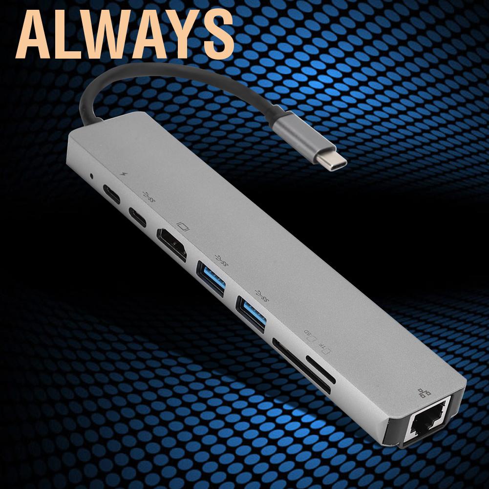 Alwaysonline USB-C to Type-C Hub Adapter 8-in-1 Adaptor Dock Station HDMI RJ45 Ethernet