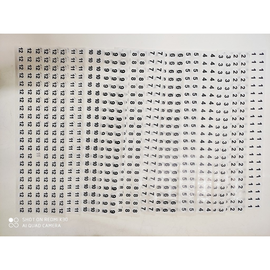 250 Miếng tem size số dán quần áo trẻ em - Decal Size 1,2,3,4,5,6,7,8,9,10,11,12