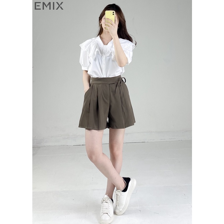 Quần đùi buộc dây lưng chun EMIX (3 màu), short, sooc, cúc khóa, buộc dây, form suông, chất ruby mã 701