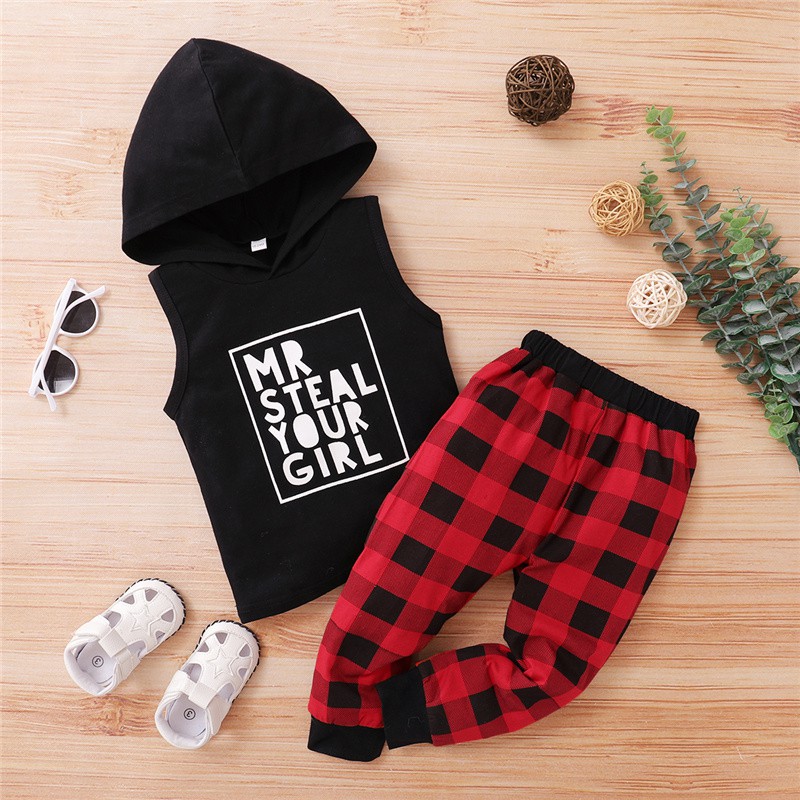 Set Áo Tay Ngắn Có Mũ Trùm Đầu In Chữ + Quần Mikrdoo Cho Bé Trai Bé Gái