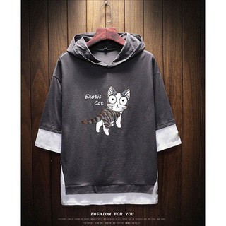 Áo hoodie tay lỡ họa tiết mèo 3 màu đáng yêu M2