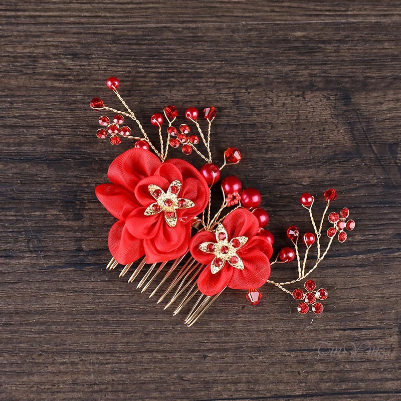 GETNOIVAS Lược Cài Tóc Đính Đá Và Ngọc Trai Giả Phong Cách Trung Hoa Cho Cô Dâu
