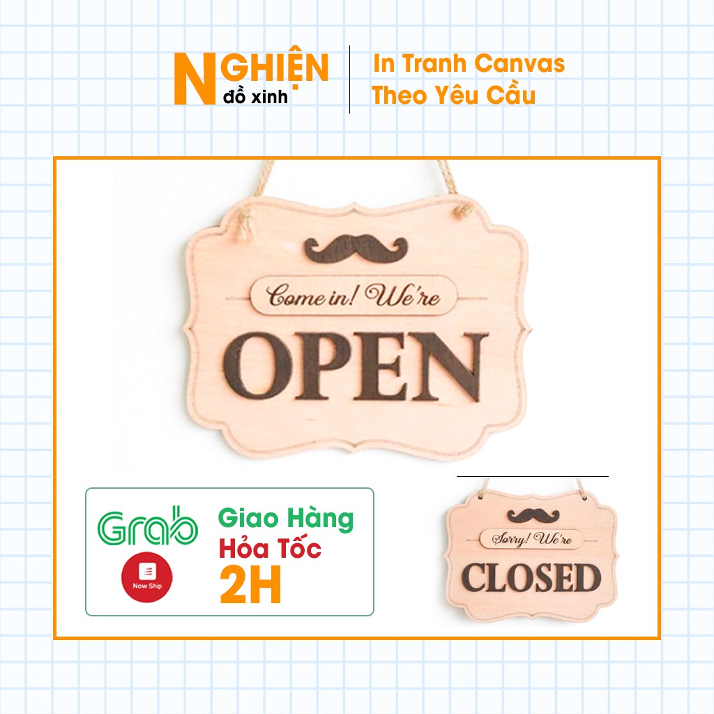 Bảng Gỗ 2 Mặt Open Close Hình Râu Trang Trí