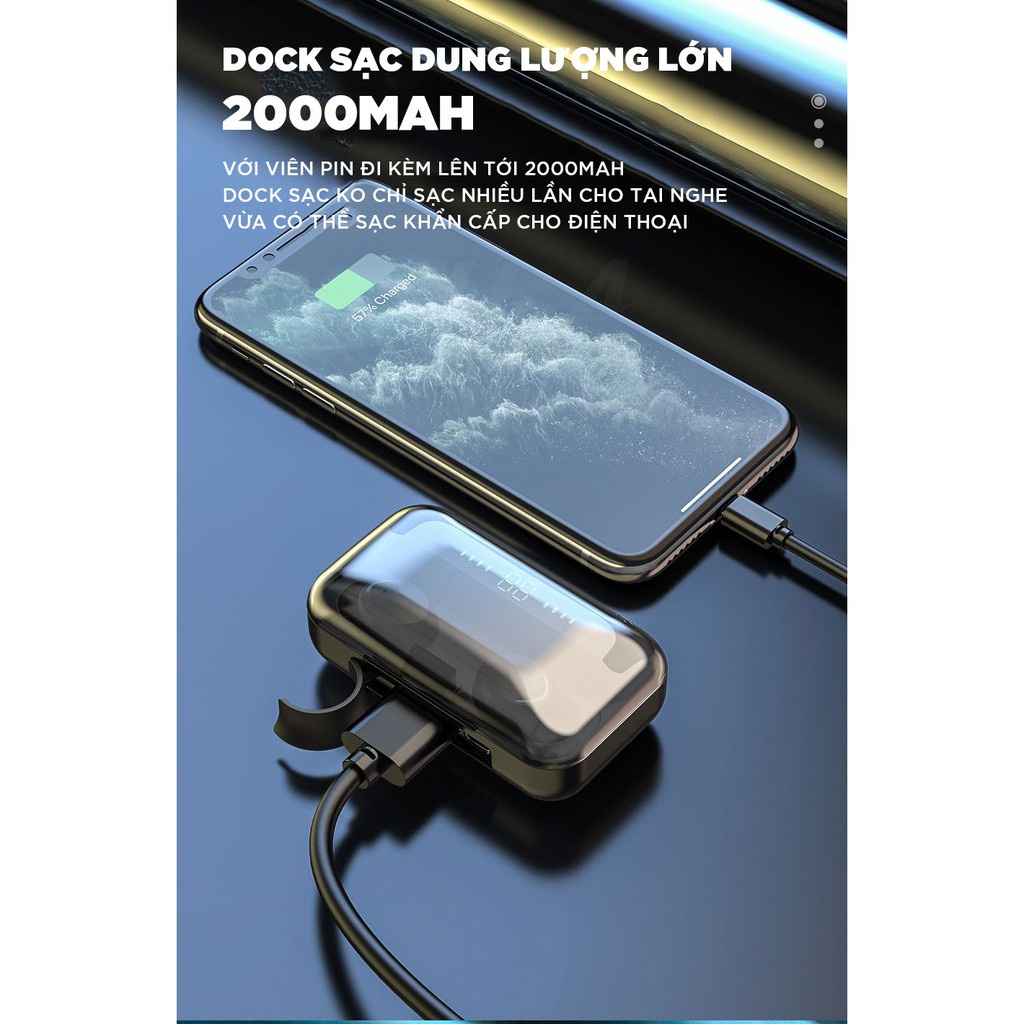Tai nghe Bluetooth F95, F9 Pro  cảm ứng không dây chống nước IPX7, chống ồn tích, chống nước  hợp sạc dự phòng