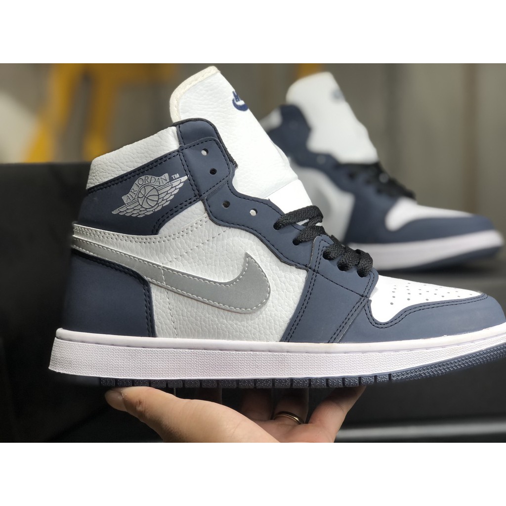 Giày Sneaker Jordan 1 High OG Japan Midnight Navy Fullbox, Giày thể thao nam nữ jordan 1 cổ cao xanh navy da nhăn.