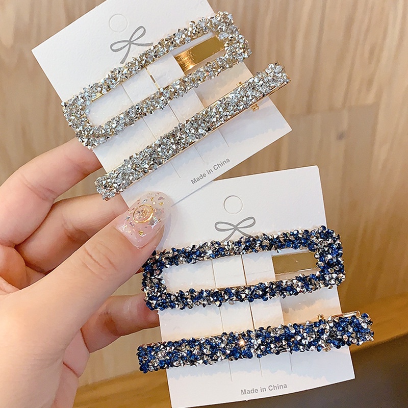 Set 2 Kẹp Tóc Đính Đá Phong Cách Hàn Quốc Đơn Giản Cho Nữ