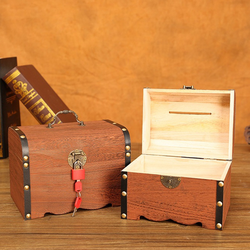 Ống Heo Đựng Tiền Tiết Kiệm Bằng Gỗ Phong Cách Retro