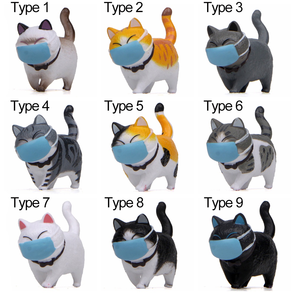 DAPHNE Micro Landscape Cartoon Cat Figurine Simulation Model Wearing Face Cover With protection Gift Desktop Ornament Funny Design Dollhouse Decoration Mini Kitten Statue