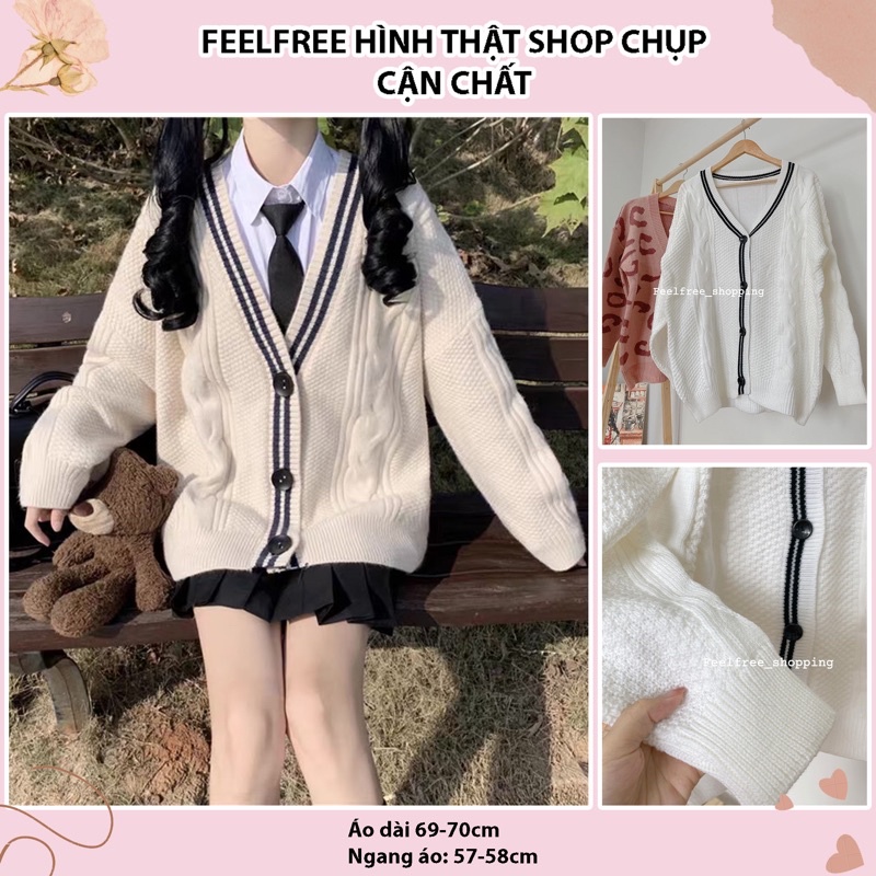 Áo Cardigan Len Chất Dày Form Rộng Viền Đen Trắng