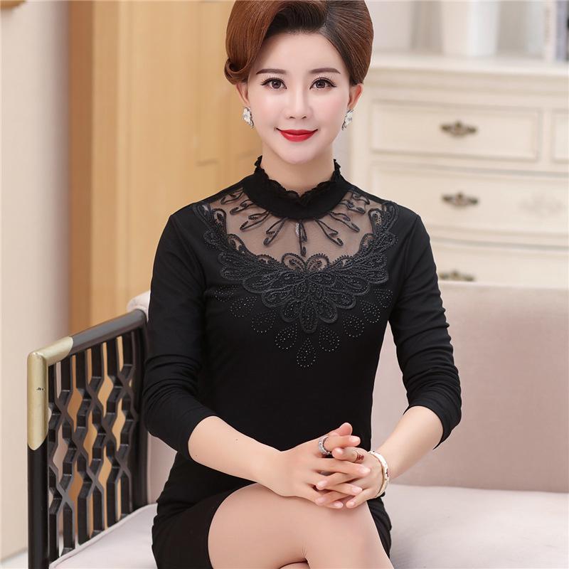 Áo thun tay dài phối ren thời trang cho người trung niên