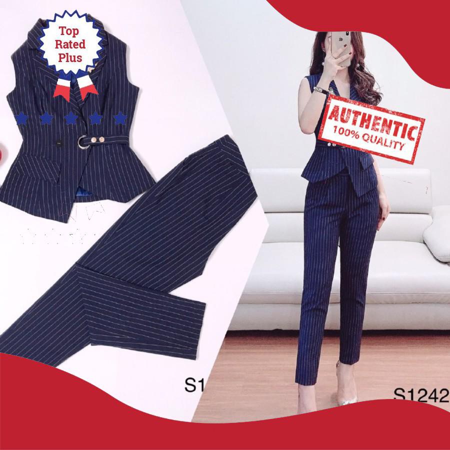 Set vest kẻ không tay lạ mắt S1242 kèm ảnh thật