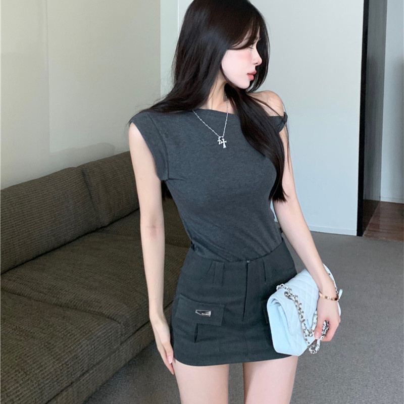 Áo Thun Không Tay Hở Vai Dáng Ôm Thời Trang Quyến Rũ Dành Cho Nữ