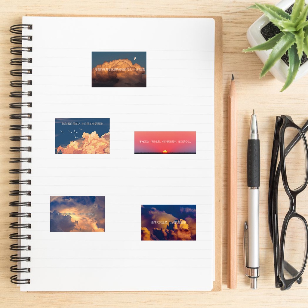 Set 55/25/10 Miếng Dán Trang Trí Laptop/Vali/Tủ Lạnh Hình Hoàng Hôn Dễ Thương