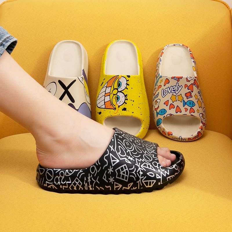 Dép quai ngang nữ, dép văn phòng - họa tiết dễ thương, đế bánh mì trendy