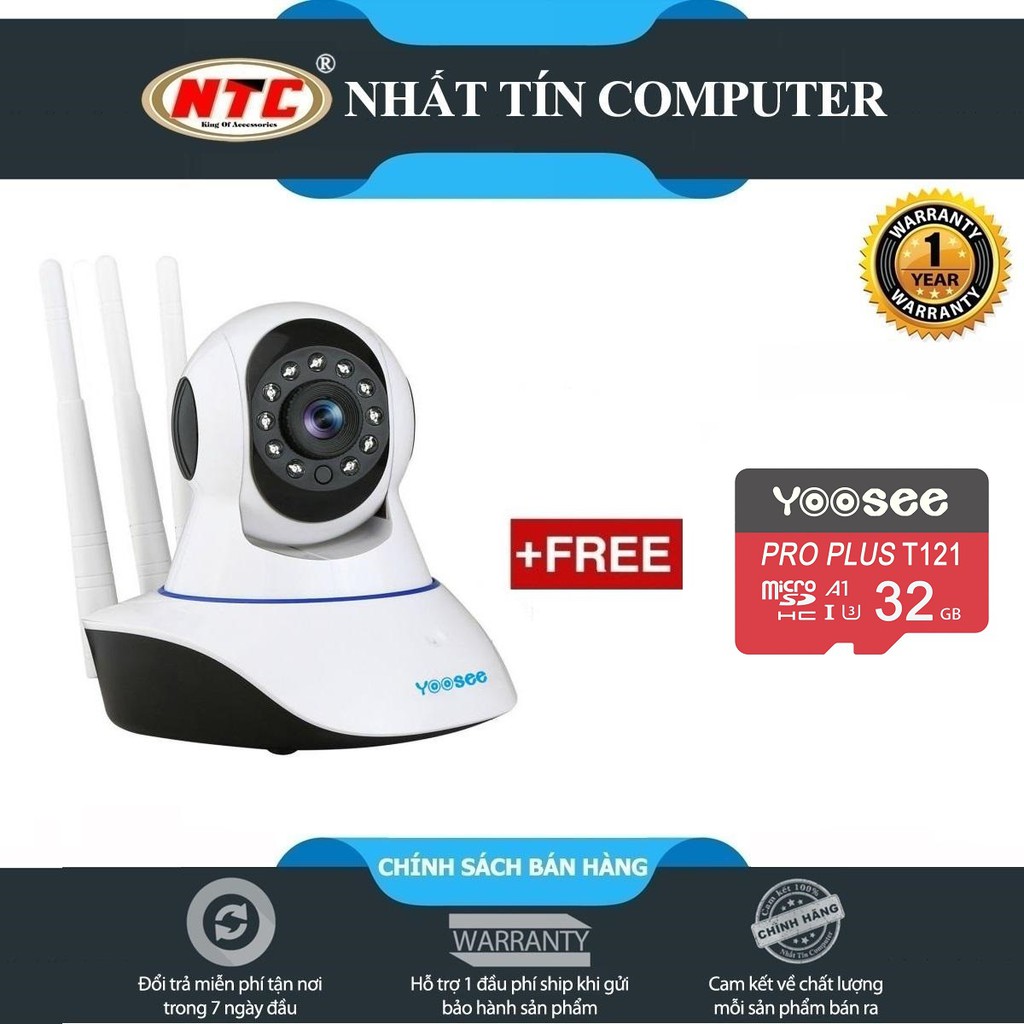 Camera IP Wifi Yoosee 3 Râu HD720P 10 đèn hồng ngoại đàm thoại 2 chiều (Trắng) + Kèm thẻ Yoosee Pro Plus 32GB