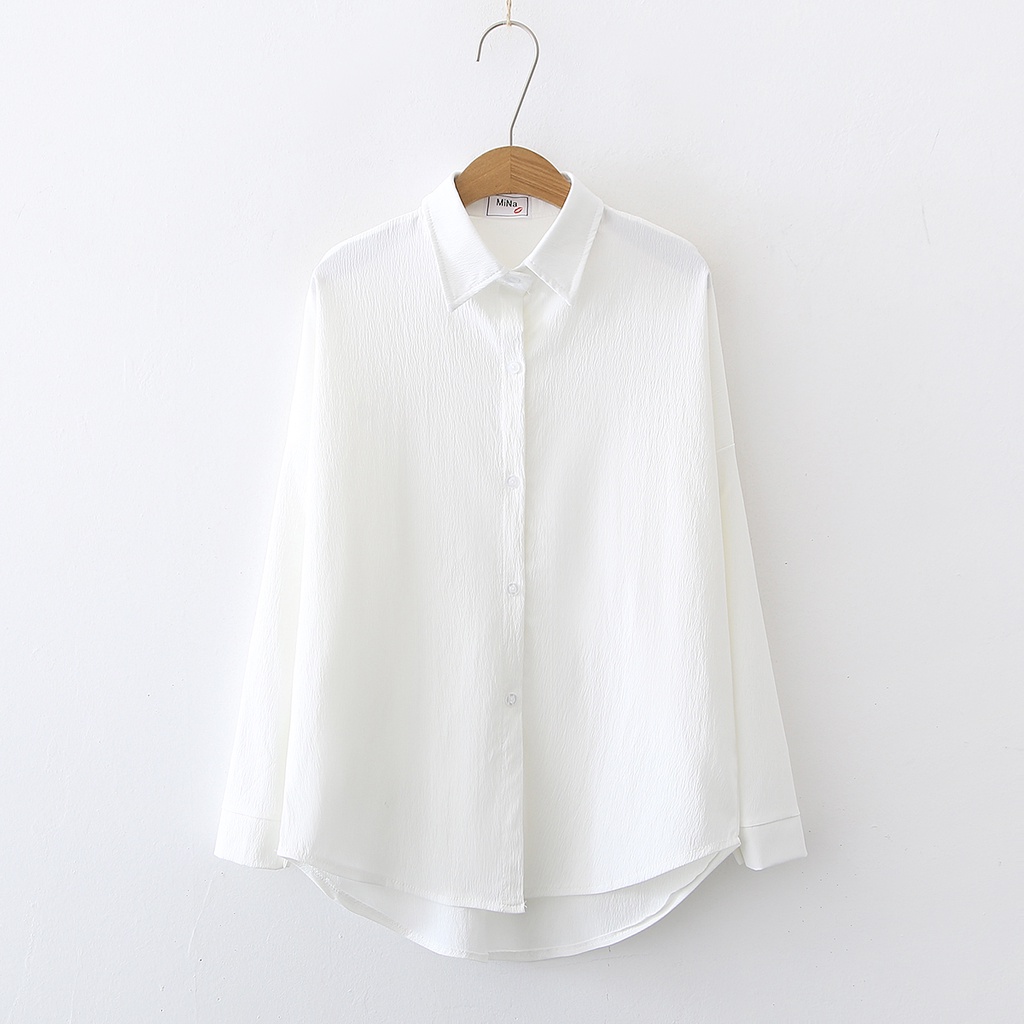 Áo sơ mi dài tay cổ bẻ dáng rộng phong cách công sở thời trang cho nữ