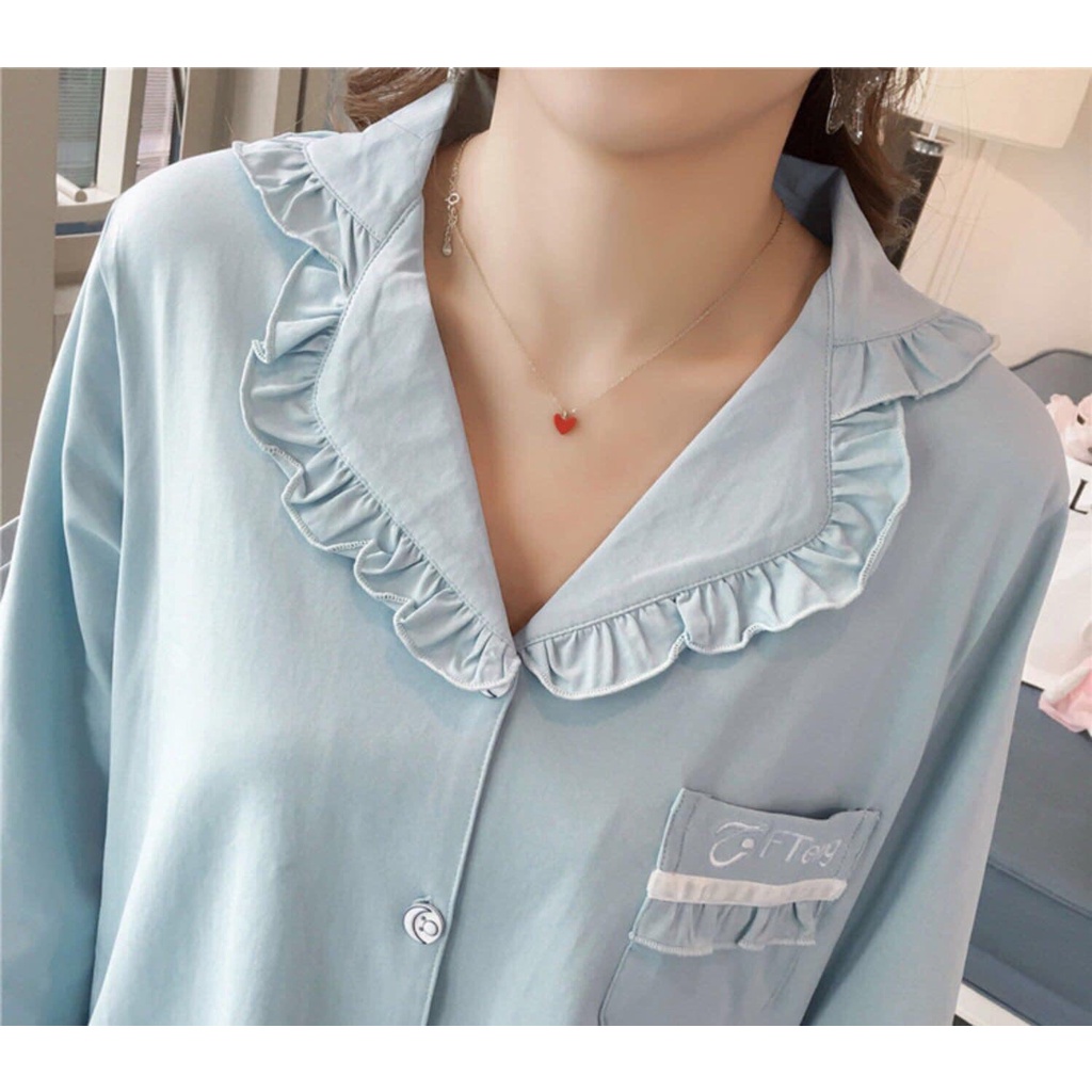 AC8103 Bộ pyjama mặc nhà nữ dài tay cotton mùa thu hàng nhập