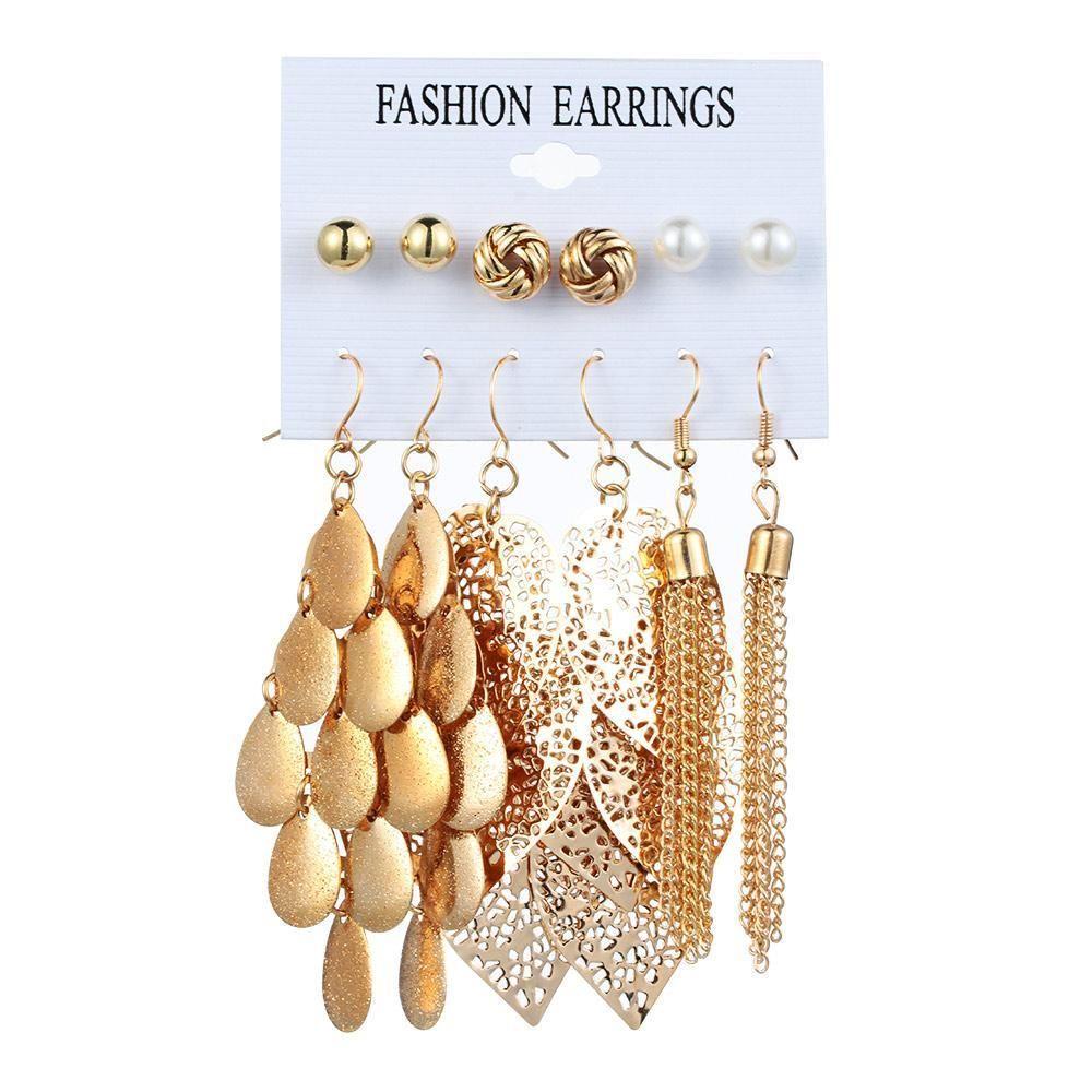 Set 1 / 6 Đôi Bông Tai Xỏ Hạt Ngọc Trai Phong Cách Cổ Điển Thời