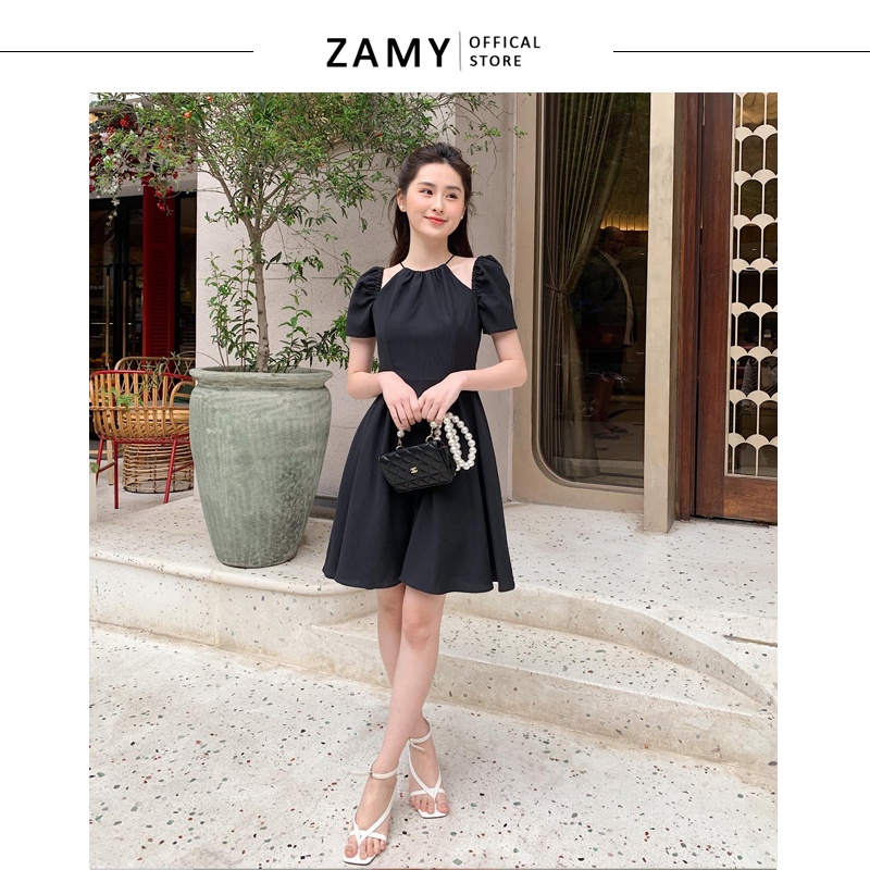 Váy đũi tăm cao cấp - Váy cổ yếm tay bồng thiết kế quý phải sang trọng - ZAMYSHOP 24278