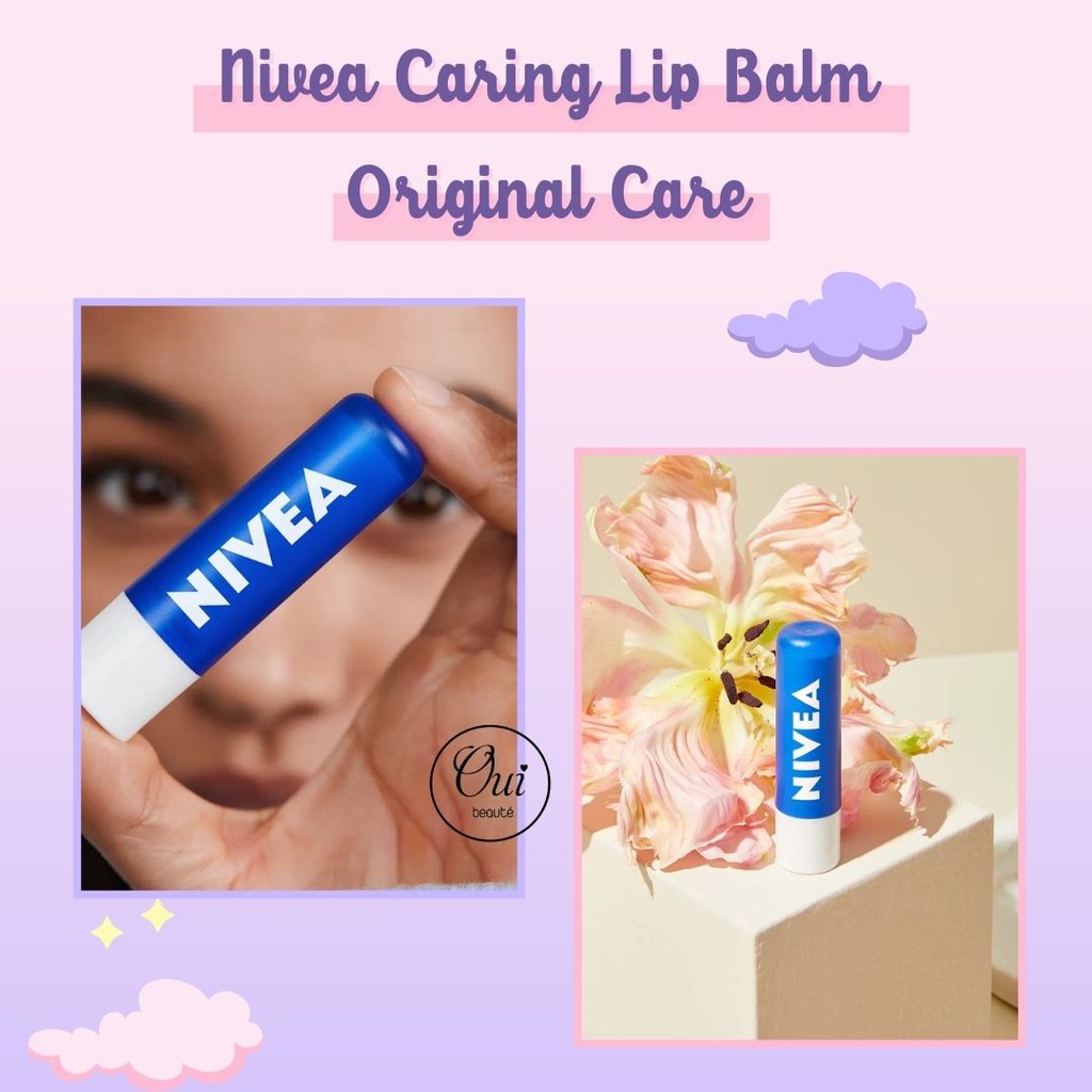 Son dưỡng môi Nivea Caring Lip Balm, son dưỡng ẩm môi chuyên sâu 5,5ml Ouibeaute