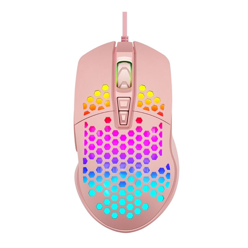 kiss* Wired Gaming Mouse Hollow Honeycomb Pattern Game Mice with RGB Colorful Light