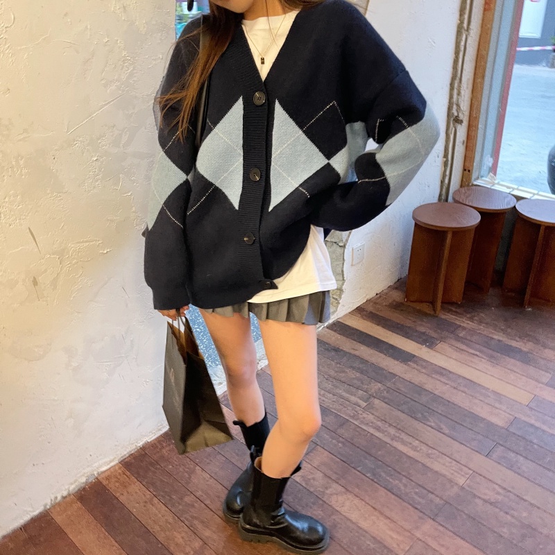 Áo Khoác Cardigan Dệt Kim Mỏng Dáng Rộng Cổ Chữ V Đính Nút Kiểu Retro Hàn Quốc Thời Trang Thu Đông Cho Nữ