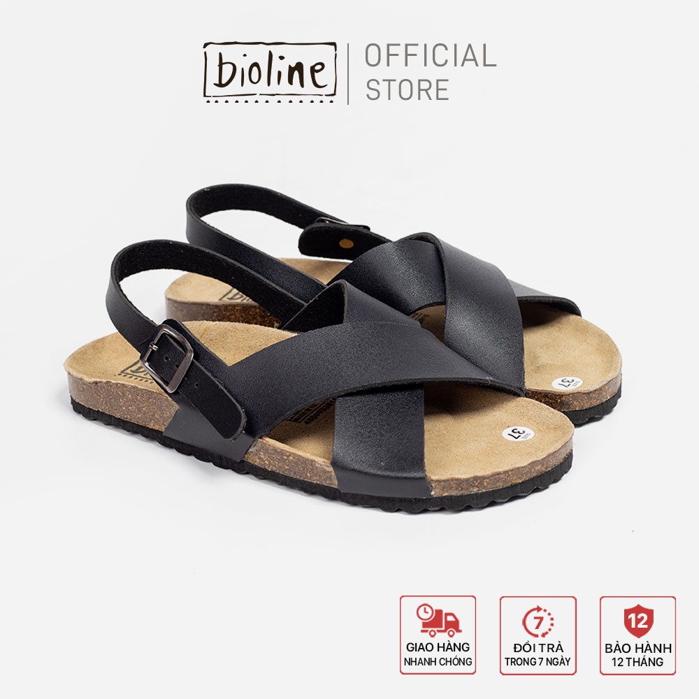 [D11] Sandal birken DA BÒ THẬT quai đan chéo dép đế trấu unisex chính hãng Bioline mã D11