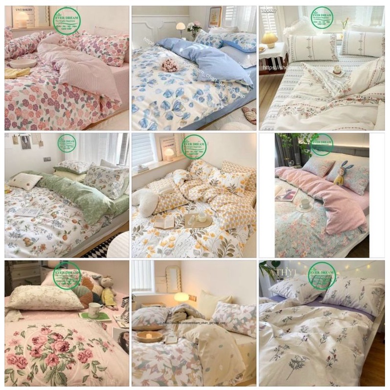 Nhiều Mẫu chăn ga Hoa Lá của EverDream, Tặng vỏ gối ôm, 100% Cotton Living nhập khẩu, Đủ Mọi Kích Thước