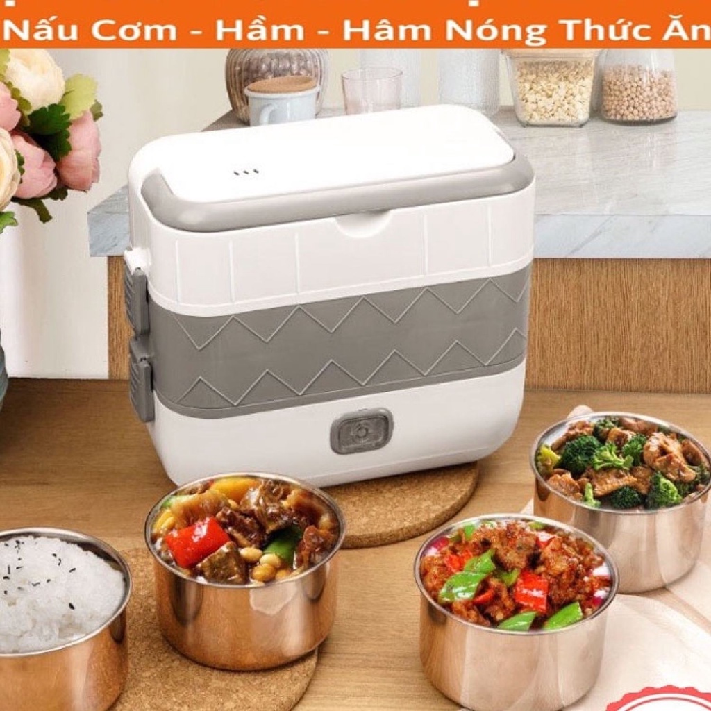 Hộp Cơm Cắm Điện Văn Phòng BUCOOK, Hâm Nóng Thức Ăn gồm 2 Tầng 4 Ngăn, chất liệu Inox 304 Cao cấp